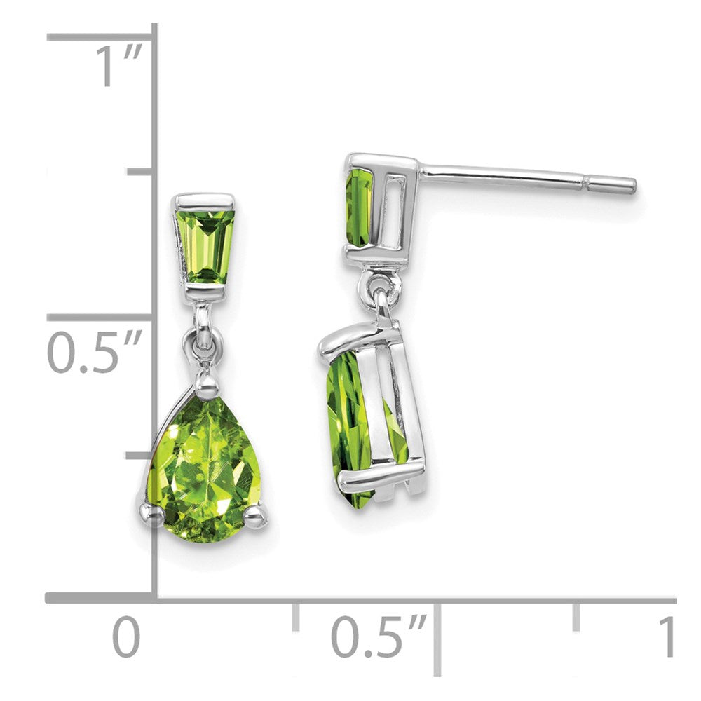 Pear/Baguette Peridot Dangle Post Earrings - WBC
