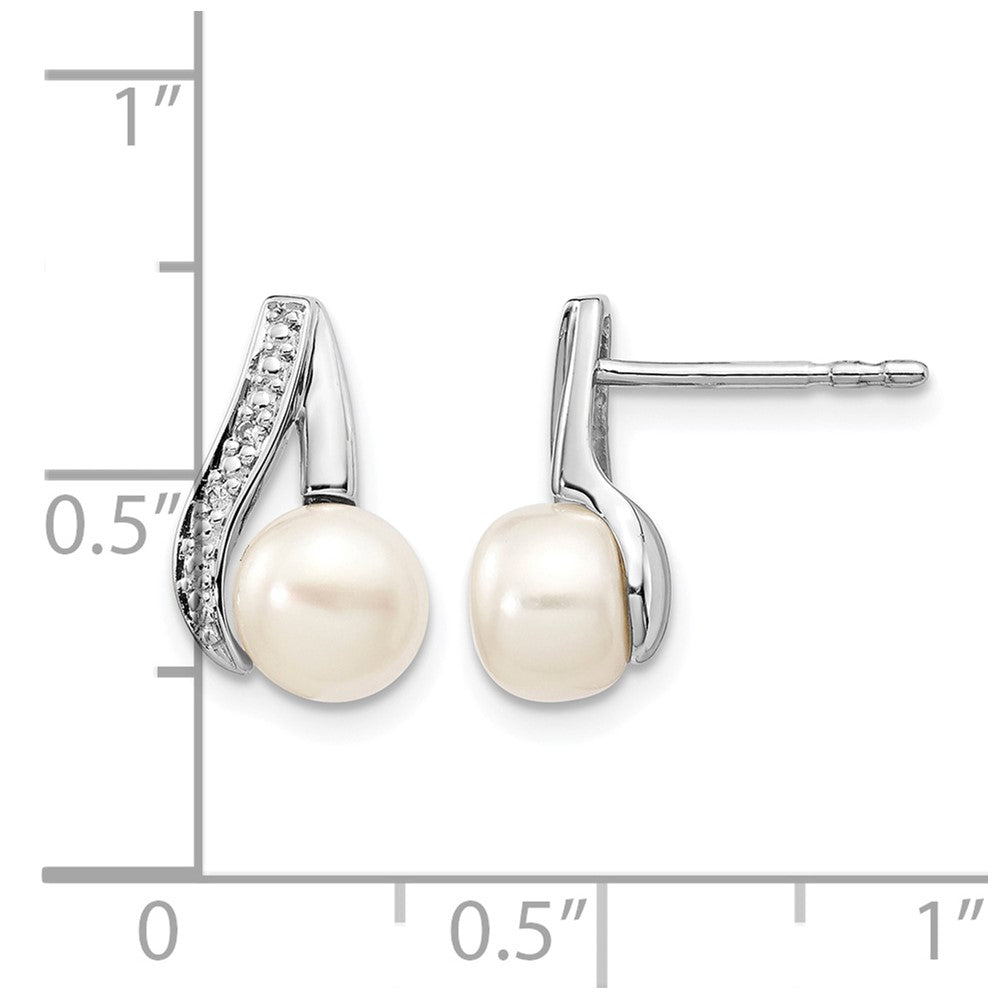 6- Button Freshwater Cultured Pearl and .02 carat Diamond Post Earrings - WBC