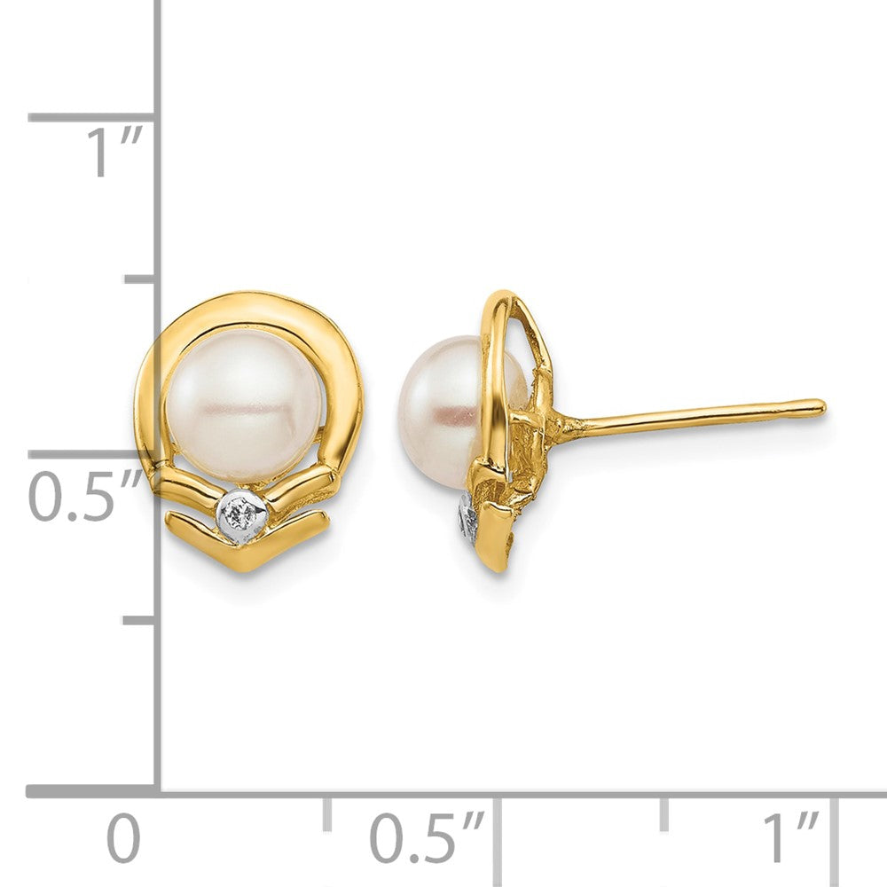 5- Button Freshwater Cultured Pearl and .02 Carat Diamond Post Earrings - WBC