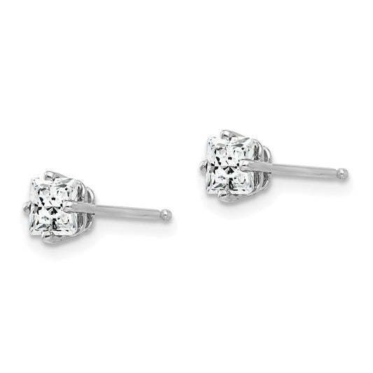 14K White Gold Princess-Cut Stud Earrings, 4mm