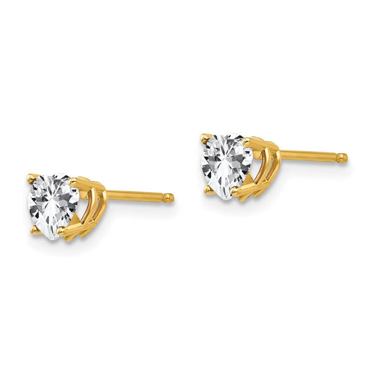 14K Gold Heart Stud Earrings, 5mm
