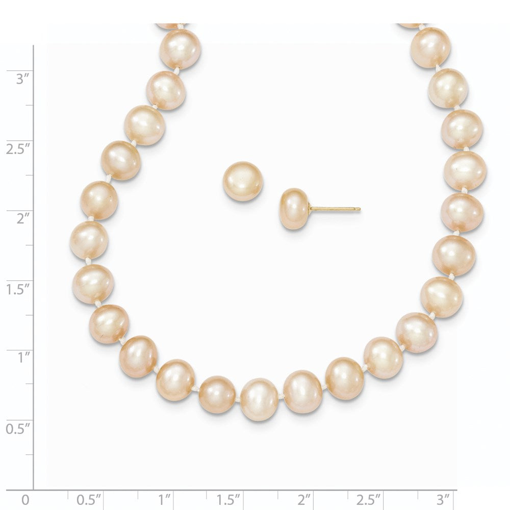 7- Pink Near-Round Freshwater Cultured Pearl Necklace and Button Earring Set - WBC