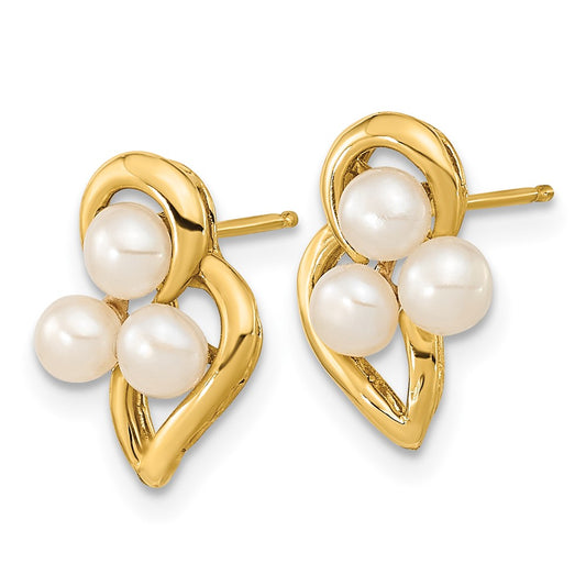 3- Button Freshwater Cultured Pearl Post Earrings - WBC