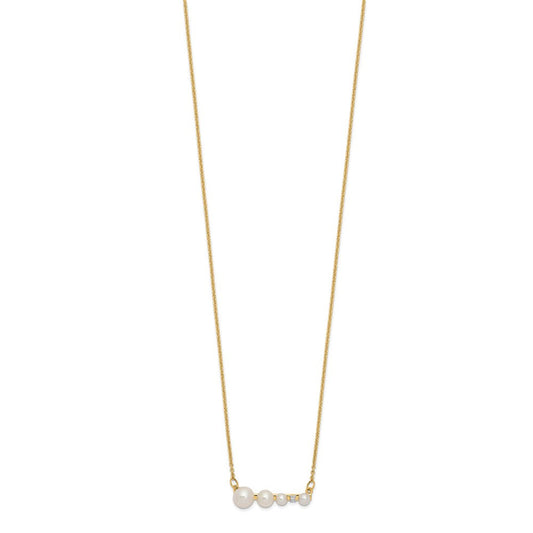 14K Gold Graduated Round Freshwater Cultured Pearl & 0.01 ct Diamond Necklace