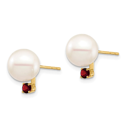 8- Round Freshwater Cultured Pearl and .18GA Garnet Post Earrings - WBC