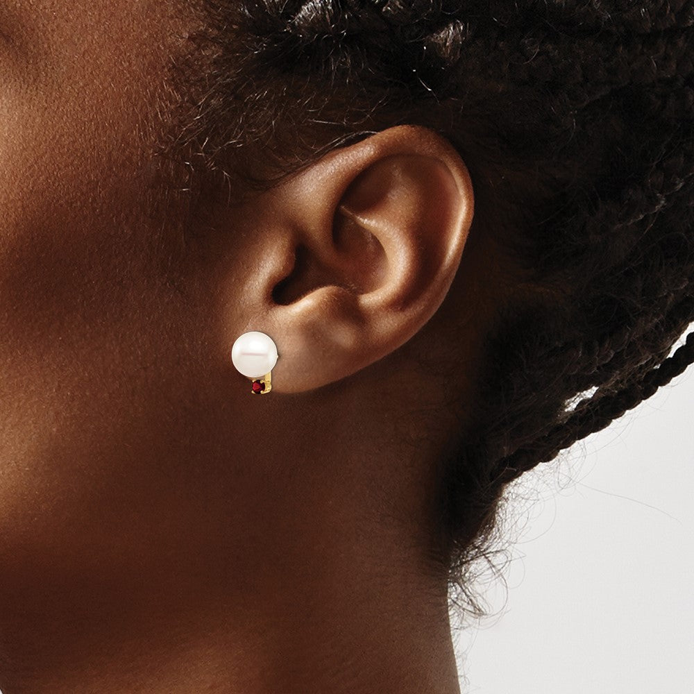 8- Round Freshwater Cultured Pearl and .18GA Garnet Post Earrings - WBC