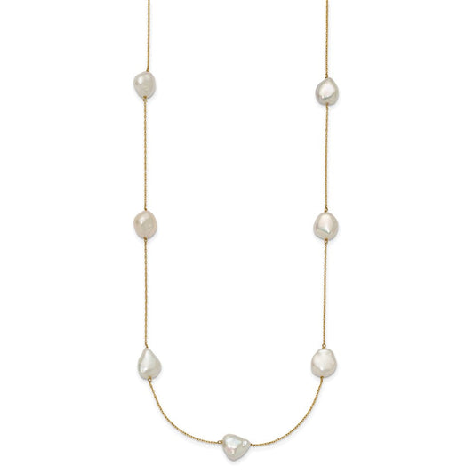 14K Gold 10 Keshi Freshwater Cultured Pearl 7-Station Necklace