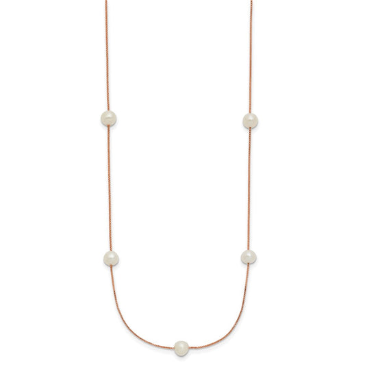14K Rose Gold 5mm Near-Round Freshwater Cultured Pearl 9-Station Necklace