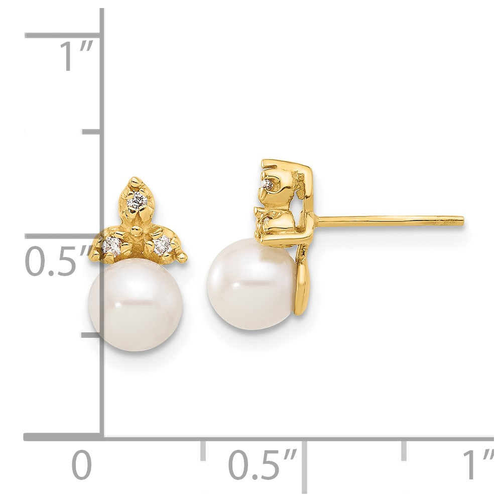 5- Button Freshwater Cultured Pearl and .06 Carat Diamond Post Earrings - WBC