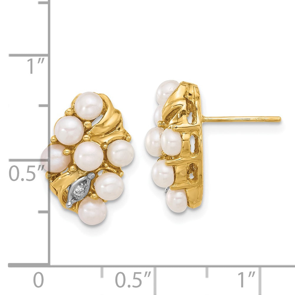 3- Button Freshwater Cultured Pearl and .02 Carat Diamond Post Earrings - WBC