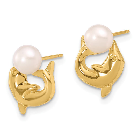 5- Button Freshwater Cultured Pearl Dolphin Post Earrings - WBC