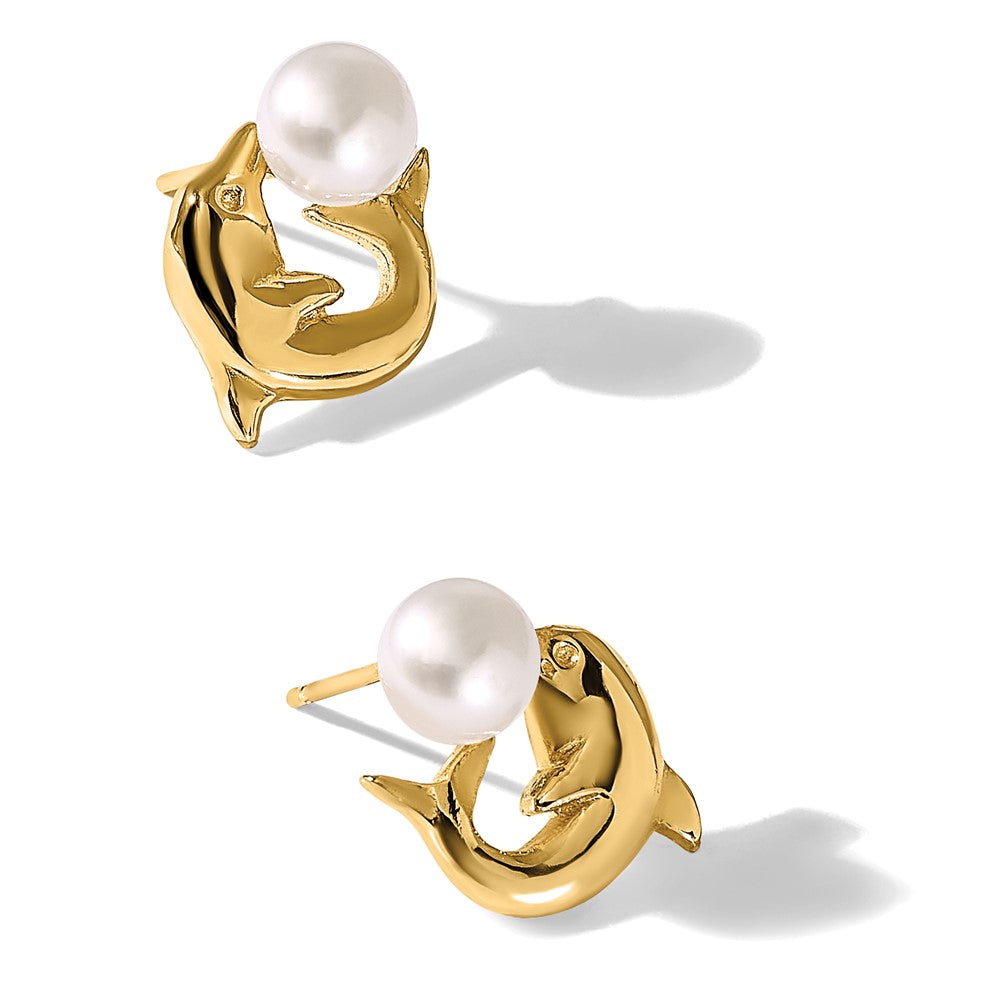 5- Button Freshwater Cultured Pearl Dolphin Post Earrings - WBC