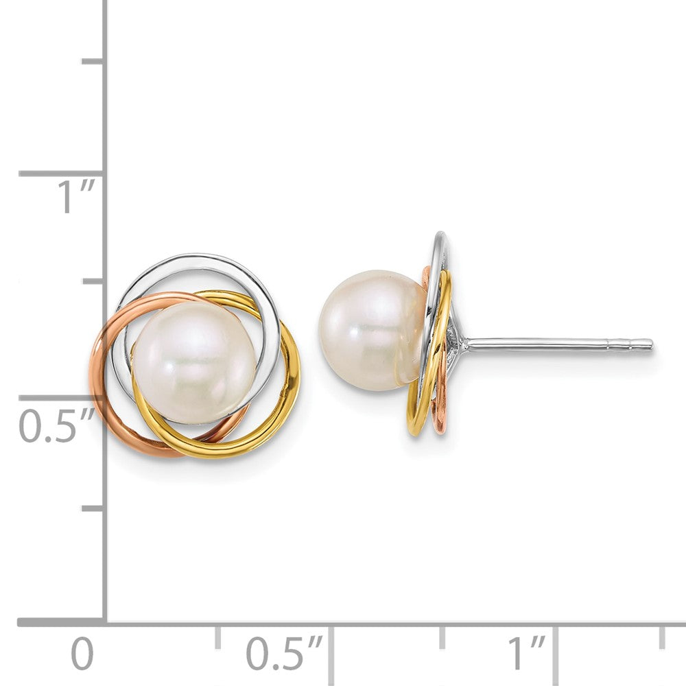 Tri-color Polished 6- Round South Sea Saltwater Cultured Pearl Love Knot Post Earrings - WBC