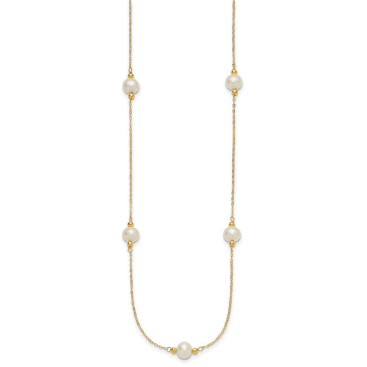 Polished 8- Near-Round Freshwater Cultured Pearl 5-Station Necklace - WBC