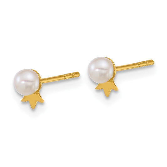 Polished 3- Round Freshwater Cultured Pearl with Crown Post Earrings - WBC