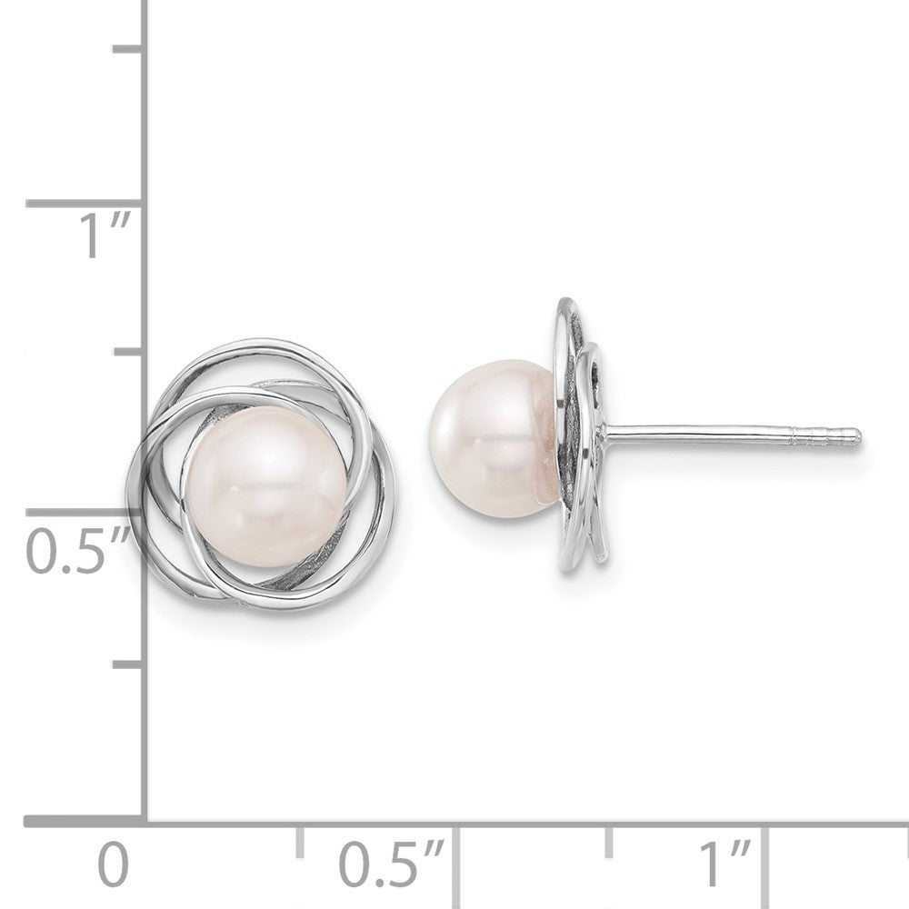 6- Round Akoya Saltwater Cultured Pearl Love Knot Post Earrings - WBC