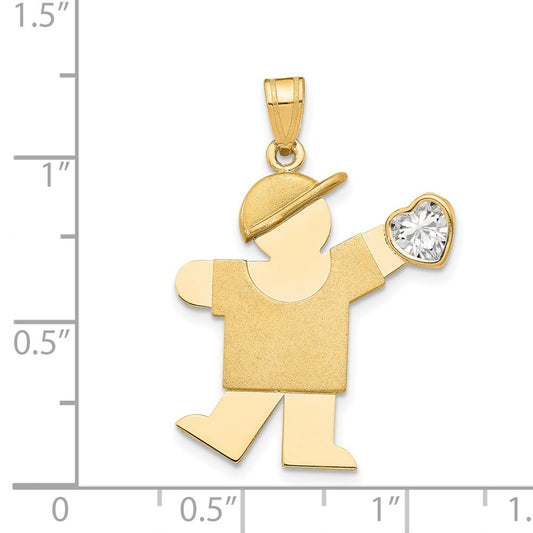 The Kids Boy with Clear CZ April Birthstone Engravable Kiss Charm - WBC