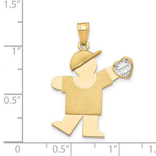 14K Gold The Kids Boy with Clear CZ April Birthstone Engravable Kiss Charm