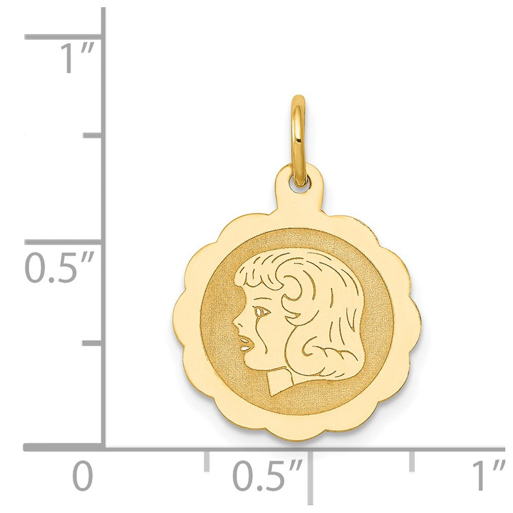 Girl Head on .013 Gauge Engravable Scalloped Disc Charm - WBC