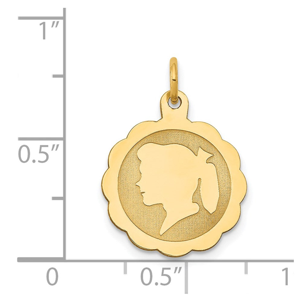 Girl Head on .009 Gauge Engravable Scalloped Disc Charm - WBC