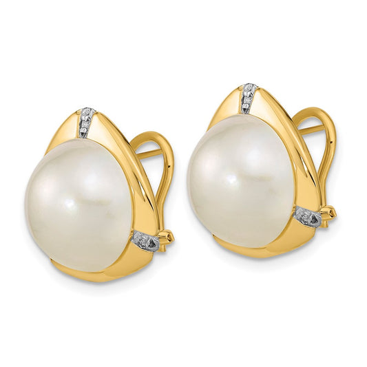 12- Mabe Saltwater Cultured Pearl and .06 Carat Diamond Omega Back Earrings - WBC
