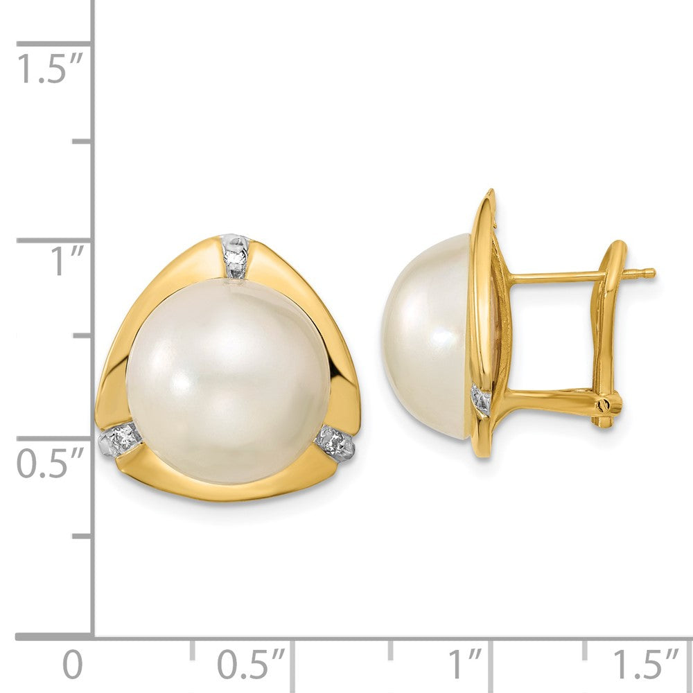 12- Mabe Saltwater Cultured Pearl and .06 Carat Diamond Omega Back Earrings - WBC