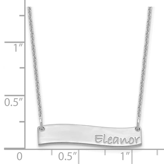 10K White Gold Personalized Small Bradley Hand Curved Bar Necklace