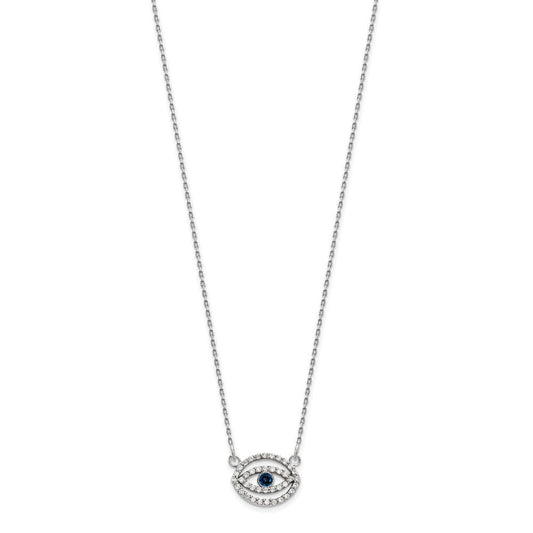 14K White Gold 1/4 ct Diamond & Sapphire Evil Eye Necklace