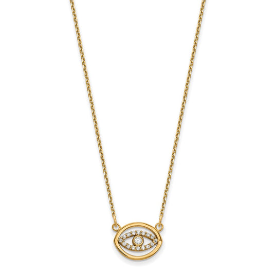 Polished 1/10 carat Diamond Halo Evil Eye Necklace - WBC