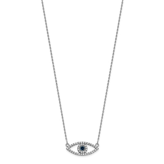 Polished 1/6 carat Diamond and Sapphire Small Evil Eye Necklace - WBC