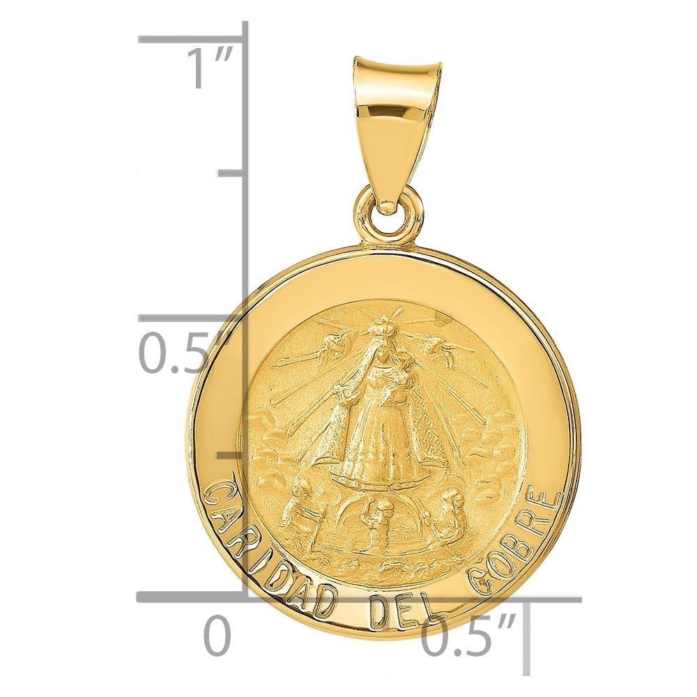 Polished and Satin Hollow Caridad Del Cobre Medal Round Pendant - WBC