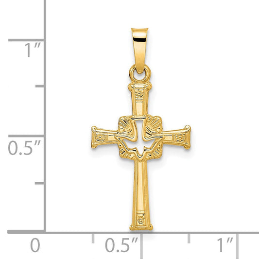 Nightingale 14K Gold Polished Cut-Out Solid Dove Cross Pendant, 13.4mm