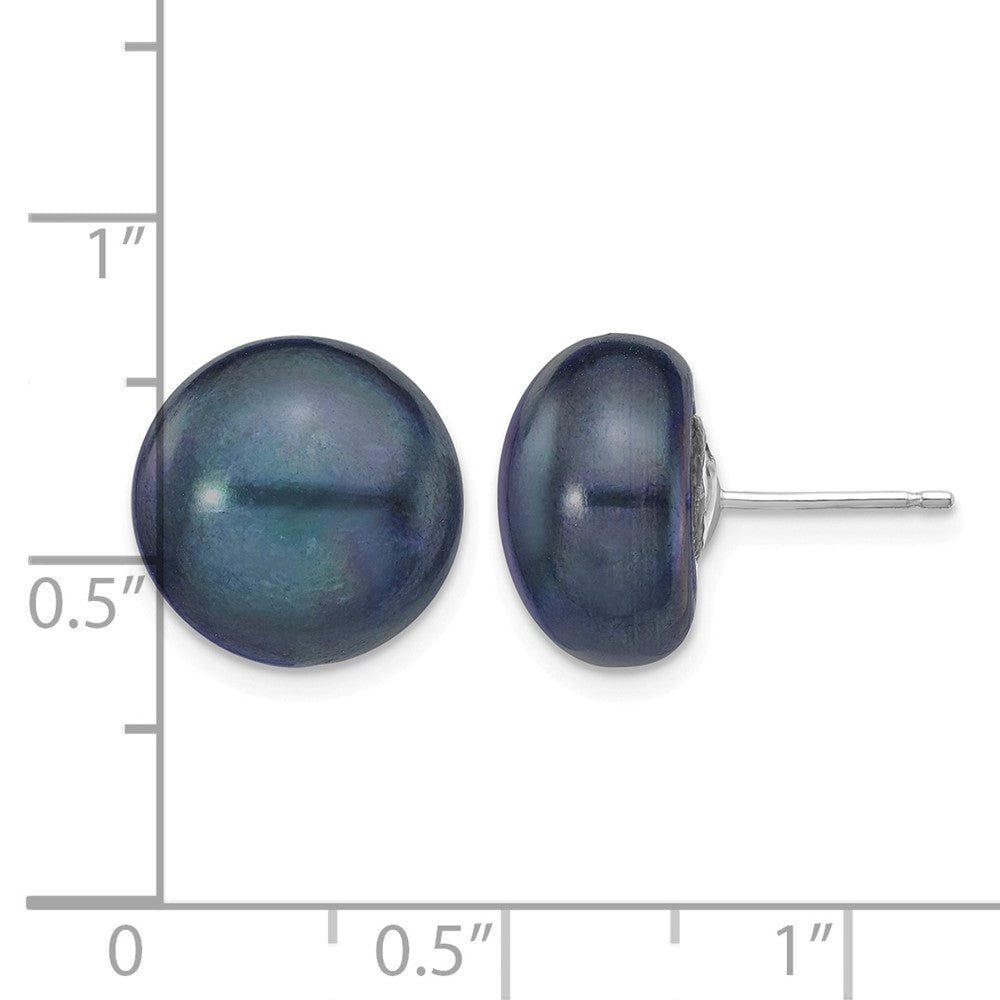 12- Black Button Freshwater Cultured Pearl Stud Post Earrings - WBC