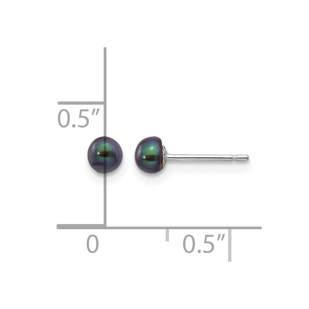 3- Black Button Freshwater Cultured Pearl Stud Post Earrings - WBC