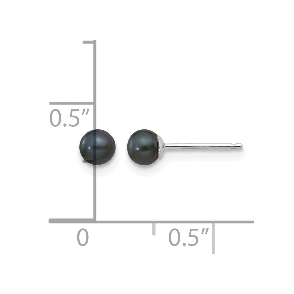 3- Black Round Freshwater Cultured Pearl Stud Post Earrings - WBC