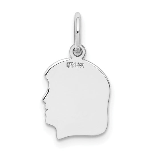14K White Gold Small Facing Right Engravable Girl Charm, 10mm