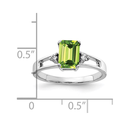 Emerald Cut Peridot and 1/20 carat AA Diamond Ring - WBC