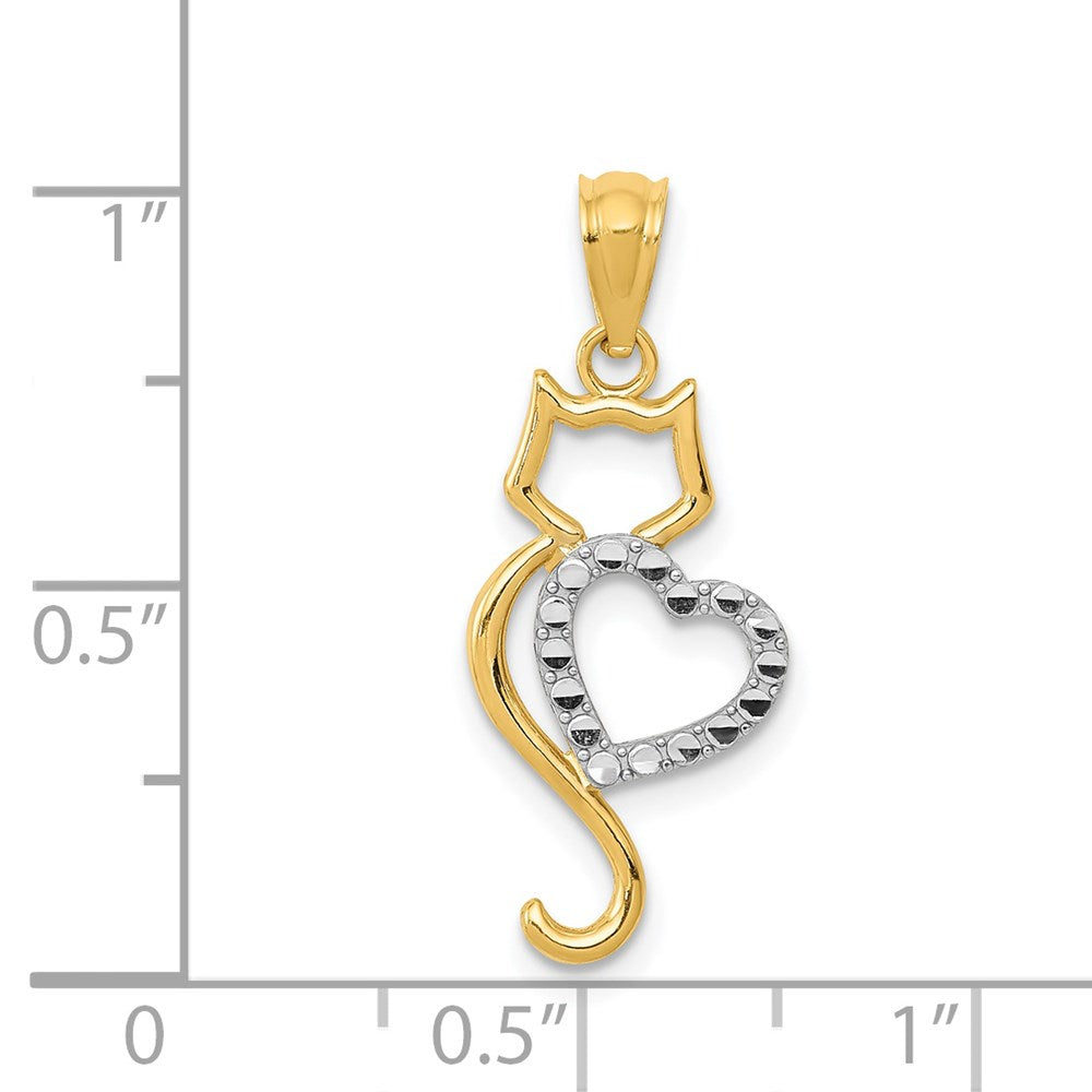 and Rhodium Polished Cat with Heart Pendant - WBC