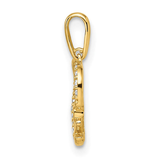 14K Gold CZ Heart with Anchor Pendant, 12.52mm