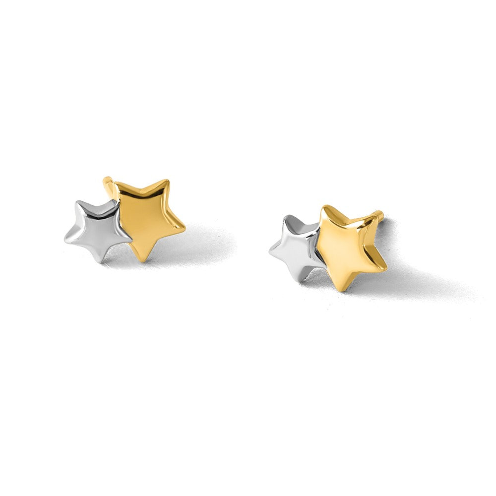 with Rhodium Polished Double Star Post Earrings - WBC