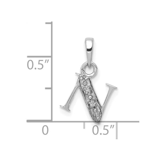 Rhodium-plated Diamond Letter N Initial Pendant - WBC