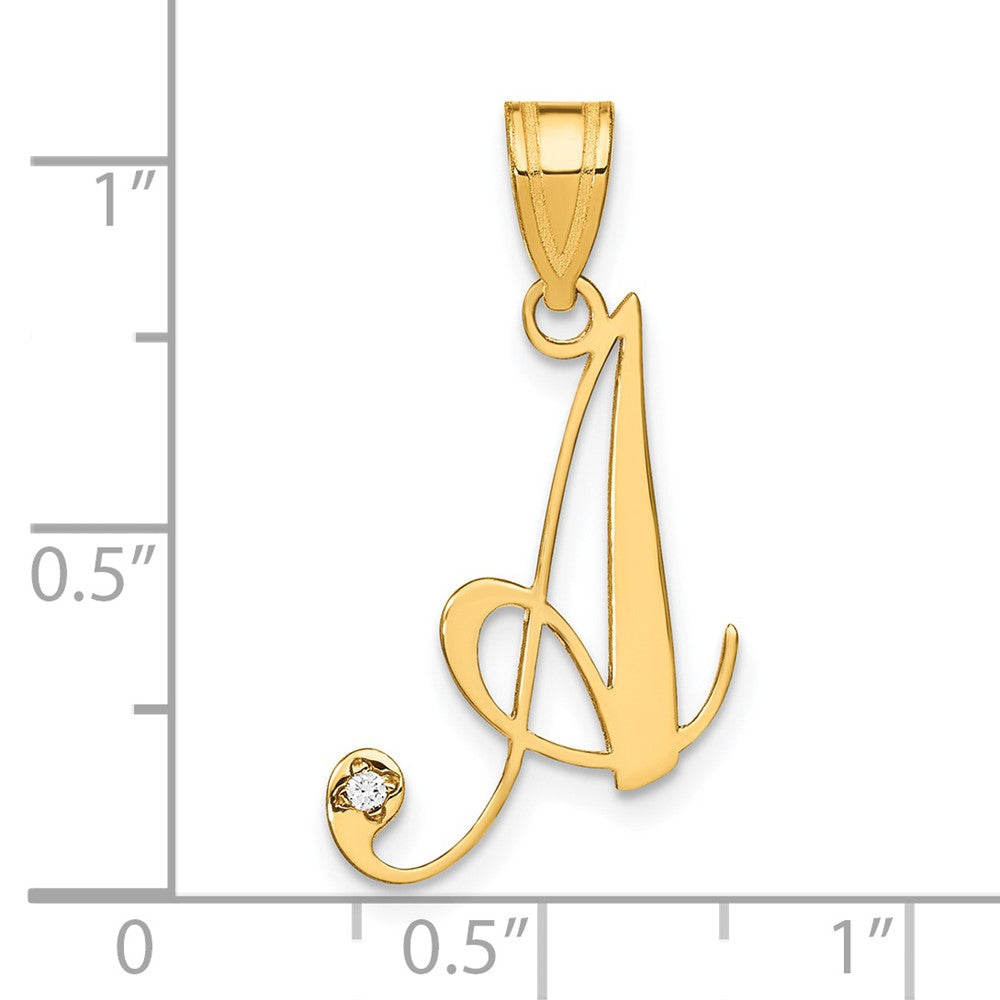 Script Letter A Initial Pendant with Diamond - WBC