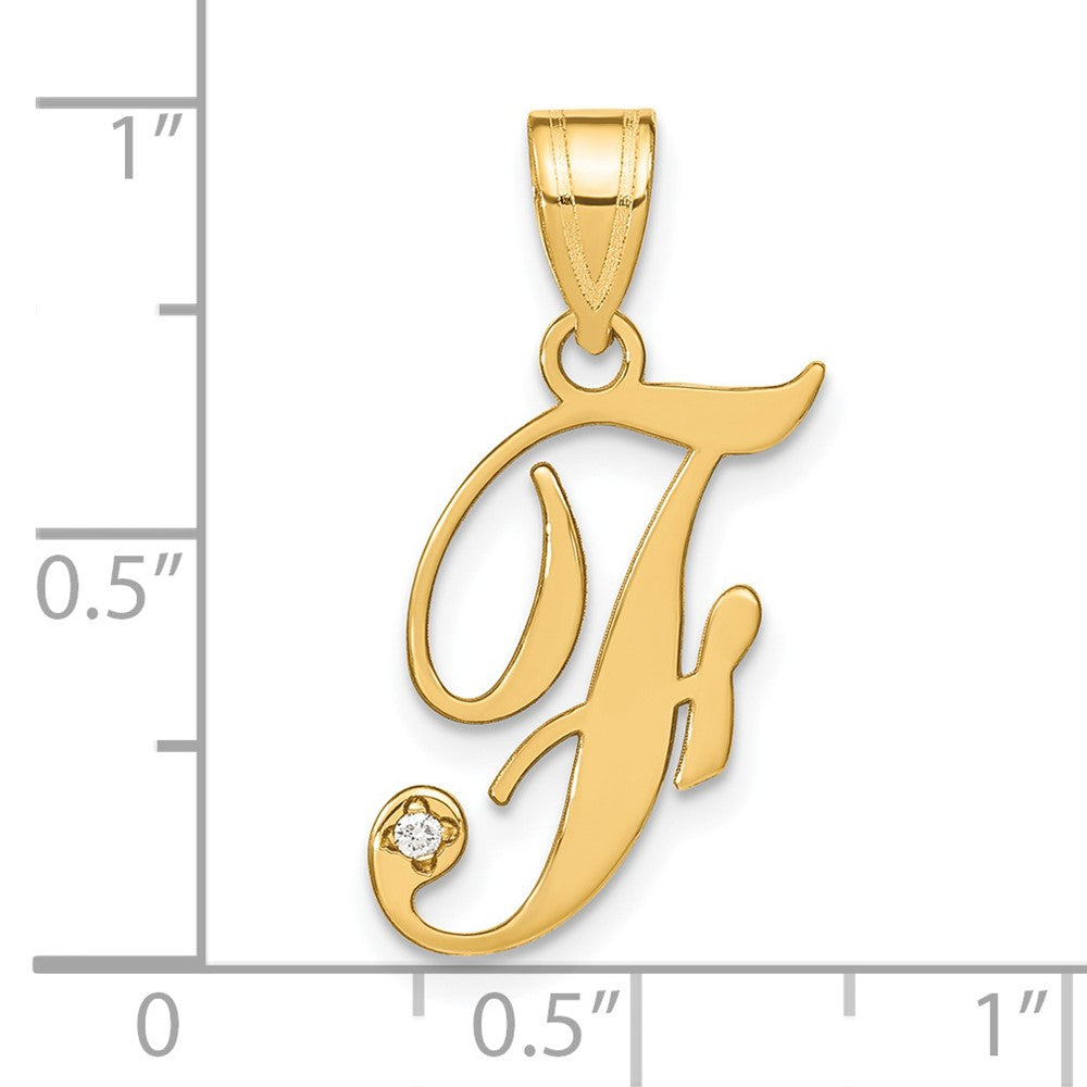 Script Letter F Initial Pendant with Diamond - WBC
