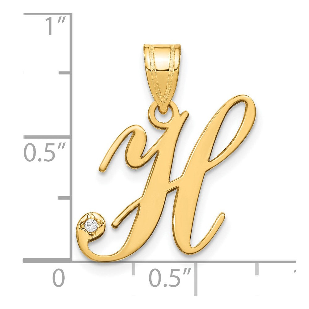 Script Letter H Initial Pendant with Diamond - WBC
