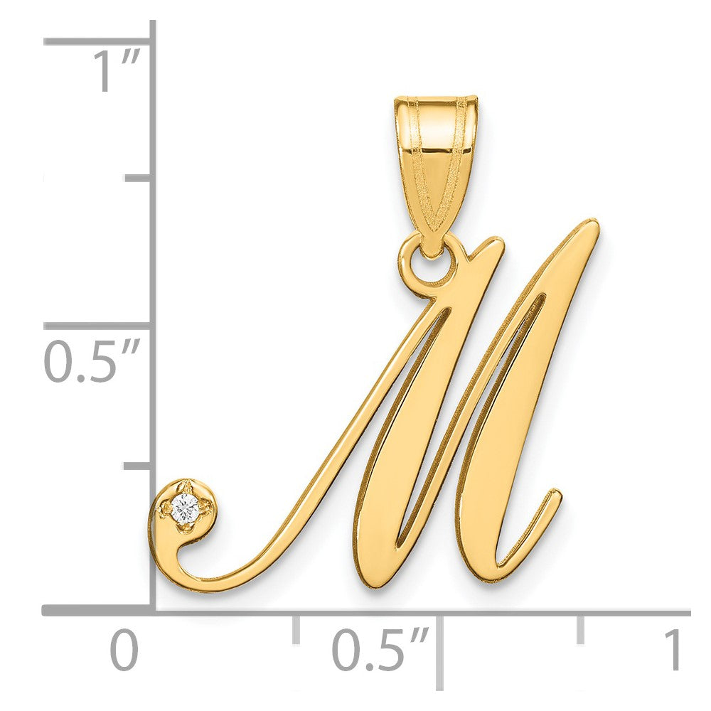 Script Letter M Initial Pendant with Diamond - WBC