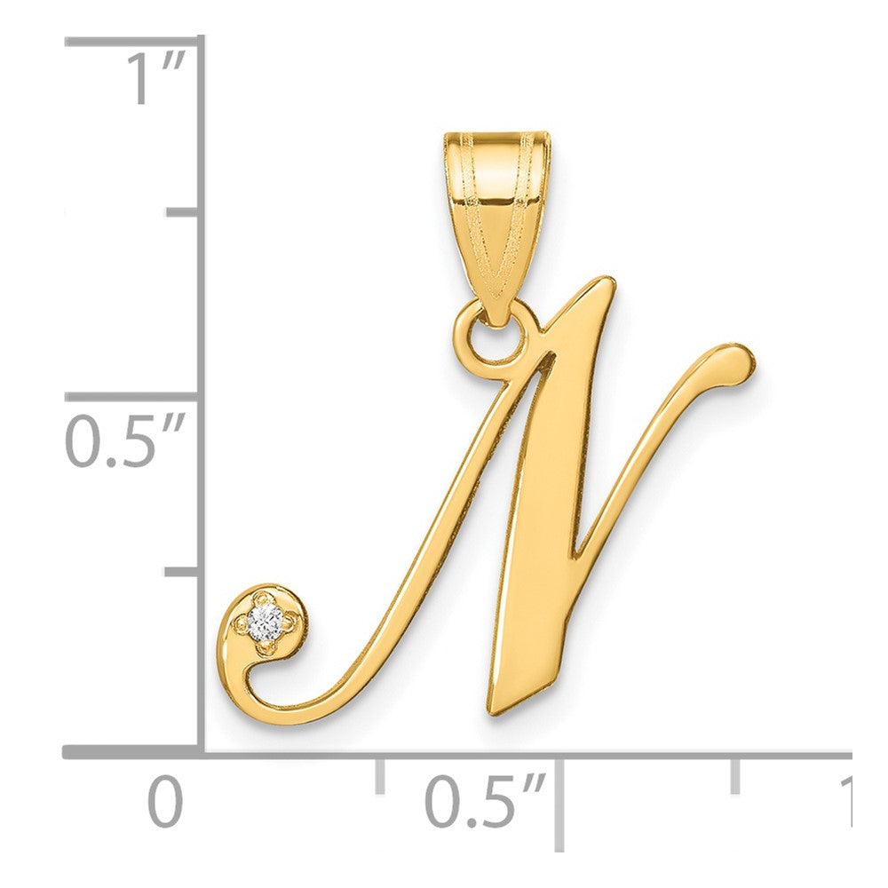 Script Letter N Initial Pendant with Diamond - WBC
