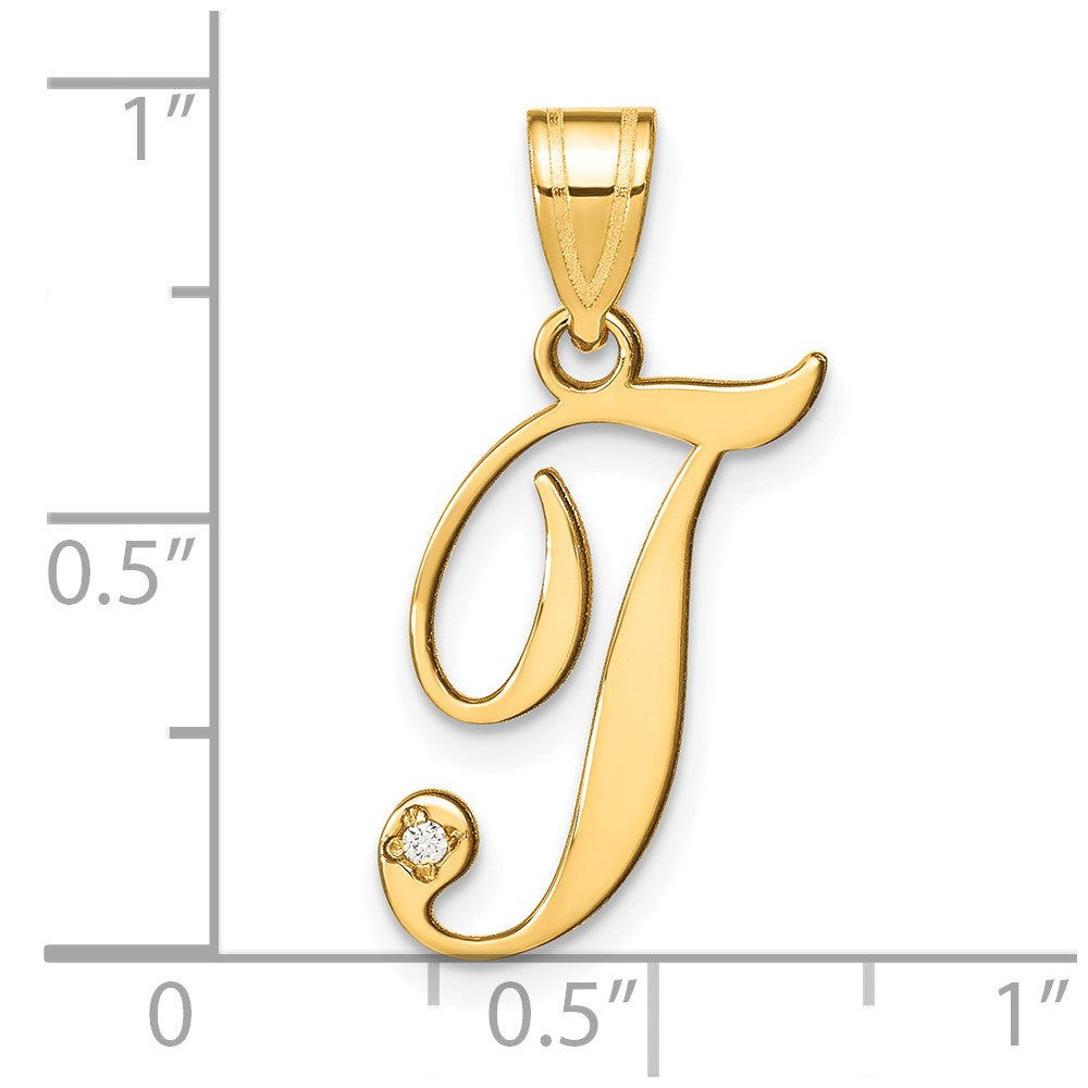 Script Letter T Initial Pendant with Diamond - WBC