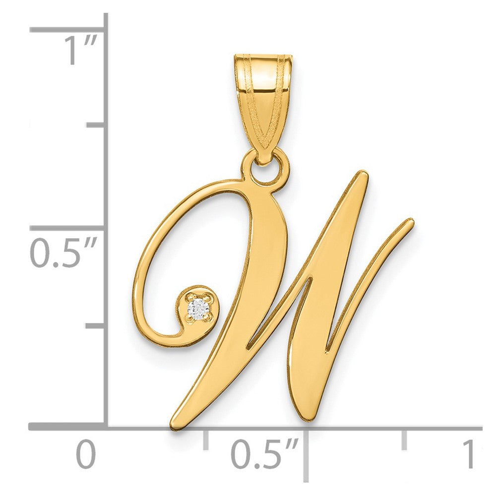 Script Letter W Initial Pendant with Diamond - WBC