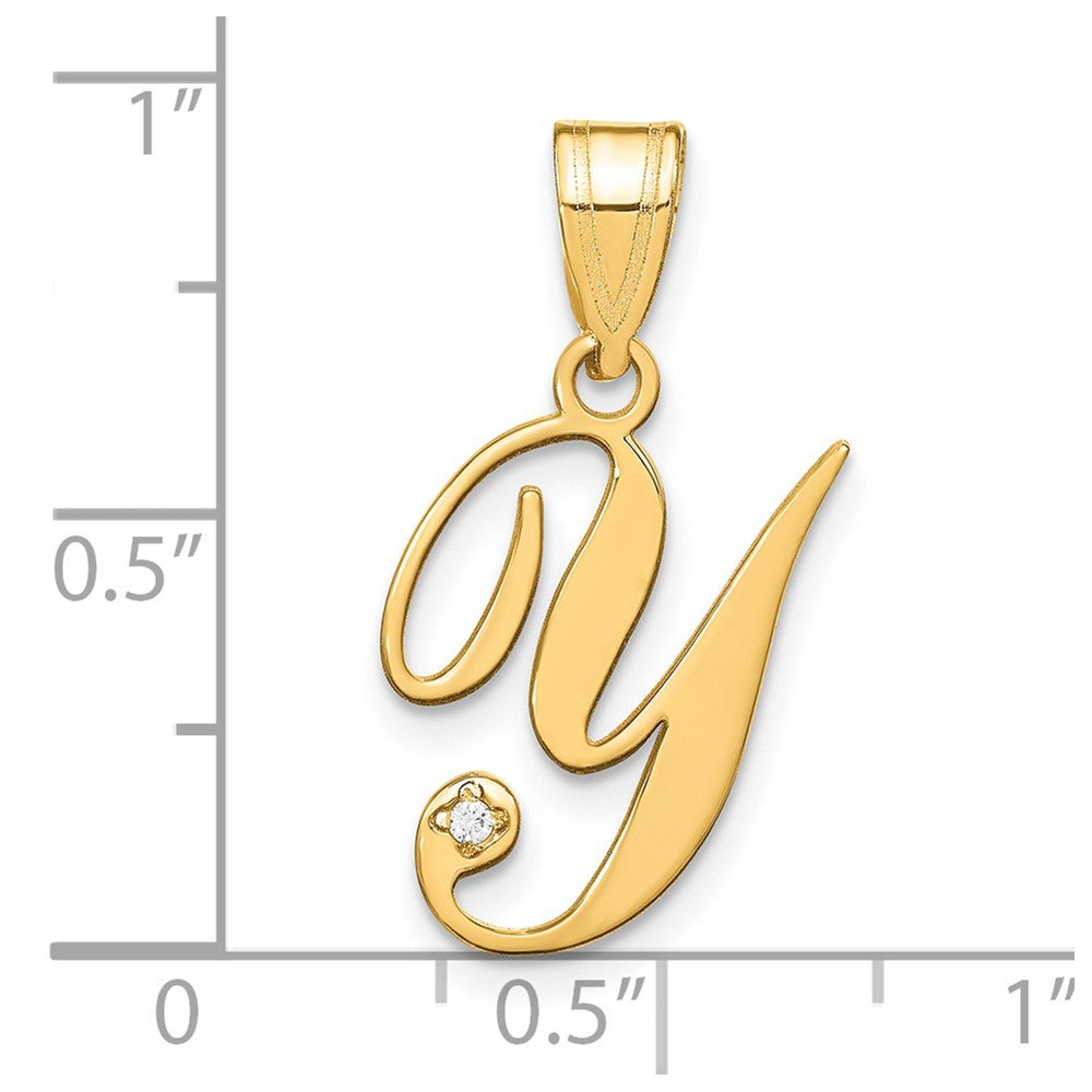 Script Letter Y Initial Pendant with Diamond - WBC