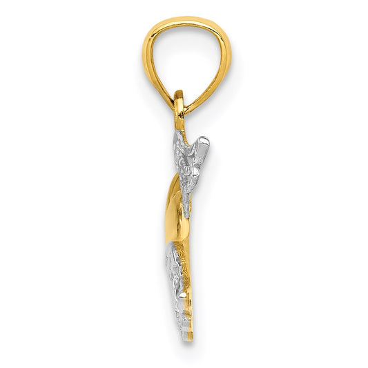 and Rhodium Polished Heart with Wings Pendant - WBC